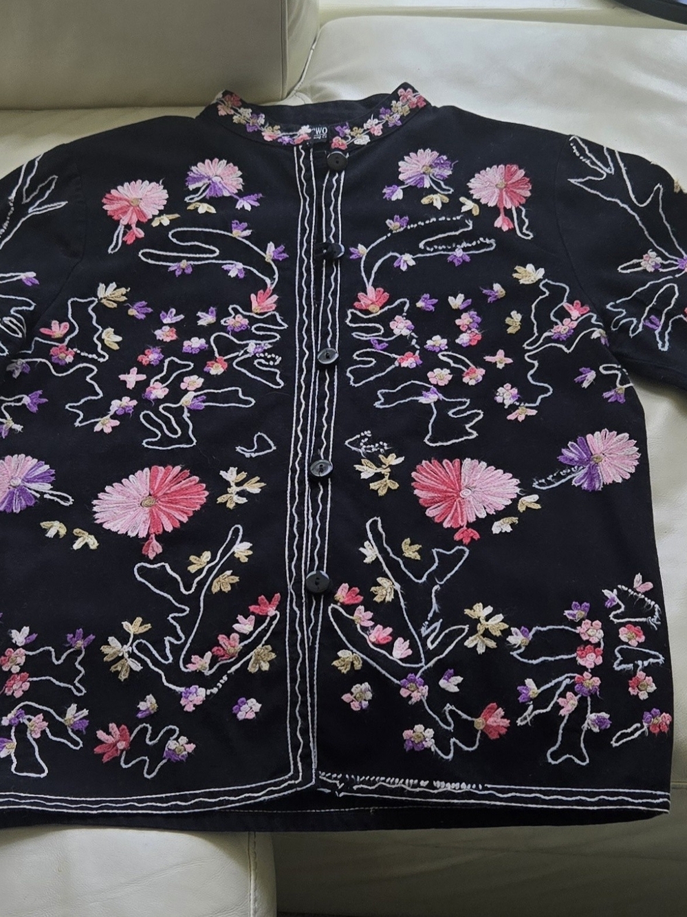 Embroidered Black Floral Jean Jacket